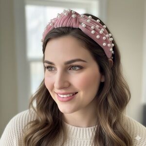 Pink Velvet Headband with Pearls 🎀